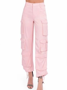 Alice & Olivia Size 10 • Pink Olympia Cargo Pants Pockets Ankle Ties.